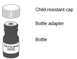 Livmarli bottle with adaptor and child-resistant cap.