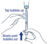 Remove large air bubbles in the syringe by gently tapping the Voxzogo syringe. Then push the bubbles back into the vial.