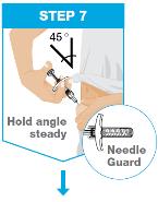 Slowly push the plunger on the Skyrizi syringe to inject, then pull out the needle and release the plunger.