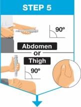 Place the white needle sleeve of your Skyrizi pen straight (90-degree angle) against the raised injection site.