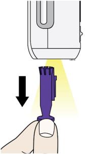 When you are ready to inject, pull the purple cap straight down and off. Do not leave the purple cap off for more than 5 minutes. This can dry out the medicine image.