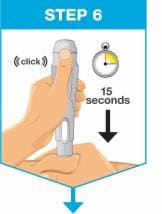 Press the green activator button and hold the Pen for 15 seconds. The injection starts when you hear the first loud click.