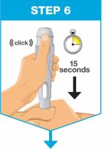 Press the green activator button and hold the Pen for 15 seconds. The injection starts when you hear the first loud click.