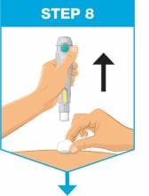 When the injection is complete, slowly pull the Pen straight out from the skin. Place a cotton ball on the injection site. Do not rub.