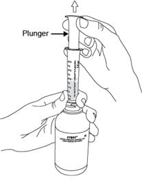 Pull back on the plunger until the Xywav flows into the syringe and the liquid level is lined up with the marking on the syringe that matches your or your child’s dose. 