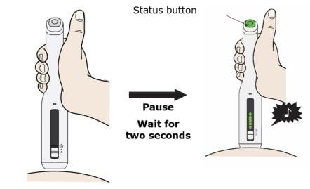 Place and hold on the skin. Wait for the status button to turn green and a chime to sound image.