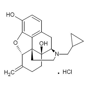 Naltrexone hydrochloride chemical structure image.