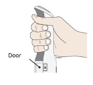 When your injection is finished, you will hear a motor noise for a few seconds. When finished, the door will automatically open. Do not block the door with your hand image.