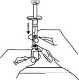 Grasp the sides of the vial adapter and place it over the top of the Enbrel vial. The plastic spike inside the vial adapter should puncture the gray stopper image.