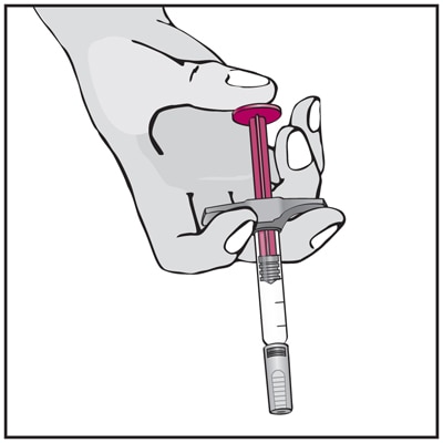 Always hold the prefilled syringe by the body of the syringe. Hold the syringe with the covered needle pointing down.