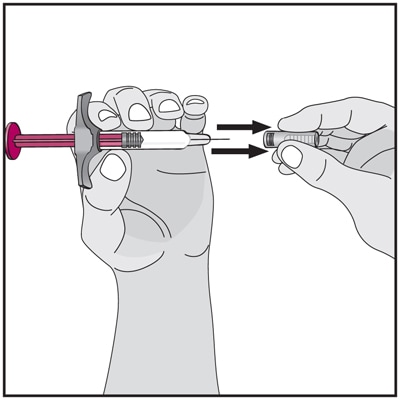 Hold the syringe in one hand. With the other hand gently remove the needle cover.