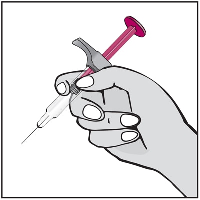  Hold the body of the prefilled syringe in one hand between the thumb and index finger. Hold the syringe in your hand like a pencil.