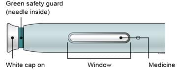 Inspect the Enbrel SureClick autoinjector - make sure the medicine in the window is clear and colorless image.