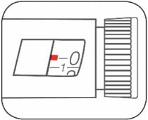 Push the Dose Knob in until it stops and "0" is seen in the Dose Window. Hold the Dose Knob in and count to 5 slowly.