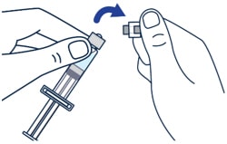 Gently bend to snap off the cap from the Voxzogo prefilled diluent syringe.