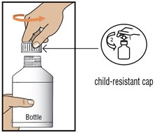 Push down on top of Riomet ER child-resistant cap and turn anti-clockwise to open.