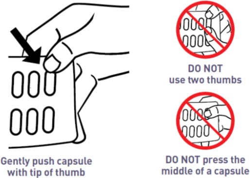 Gently push the capsule out with one thumb to remove. Do not use two thumbs and do not press the middle of the capsule. Only press the tip of the capsule.