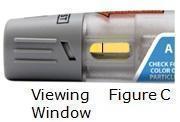 Look in the viewing window of your Otrexup pen and make sure the liquid is yellow and does not contain lumps or particles. Air bubbles are normal.