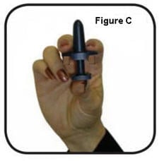 With your other hand, hold the container with your thumb supporting the container at the bottom, and your index and middle fingers on each side of the nozzle. 