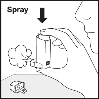Spray the Ventolin HFA inhaler 1 time into the air away from your face.
