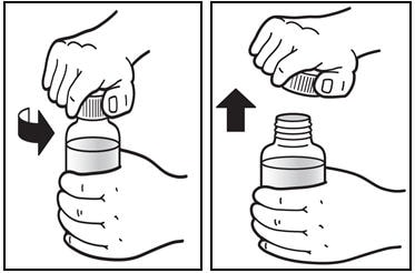 Push down on the Prezista oral suspension bottle cap and twist counter clockwise to open.
