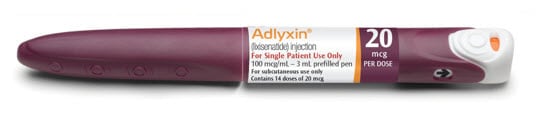 Image of a Burgundy 20 mcg Adlyxin Pen.