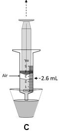 Draw up 2.6 mL of room temperature water into the oral syringe. Each line on the barrel of the syringe is 0.2 mL. There may be some air in the oral syringe. Leave the air in the Nityr oral syringe