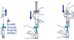 Pull off the needle cap and insert the needle through the middle of the Voxzogo vial stopper. Slowly push the plunger rod down to inject all of the liquid.