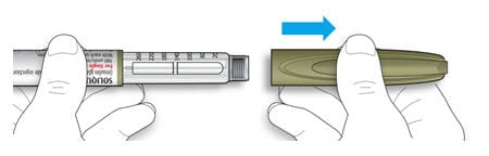 Image showing pen cap being pulled off Soliqua pen.