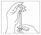 Keeping the needle in the vial, lift the vial and turn it upside down with the needle pointing toward the ceiling. With the needle tip in the liquid, slowly pull back the plunger until the syringe fills to slightly more than the mark for your prescribed dose. Next, keeping the needle in the vial, slowly adjust the plunger to your prescribed dose – this will clear away any air bubbles.