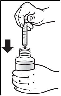 With the plunger fully pushed down, insert the syringe into the opening of the oral syringe adapter on your Prezista oral suspension until it is firmly in place.
