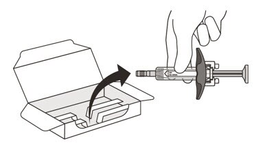 Carefully lift the syringe out of the carton by holding the barrel.