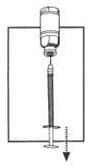 Draw the total contents of the vial into the syringe. If liquid is left in the vial, invert the vial, pull back the needle until the opening of the needle is just inside the stopper. If you look from the side through the gap in the stopper, you can control the movement of the needle and the liquid. It is important to withdraw the entire contents of the vial