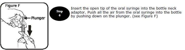 Step 6. Insert the open tip of the syringe into the Versacloz bottle neck adaptor. Push down on the plunger to push the air from the syringe into the bottle.