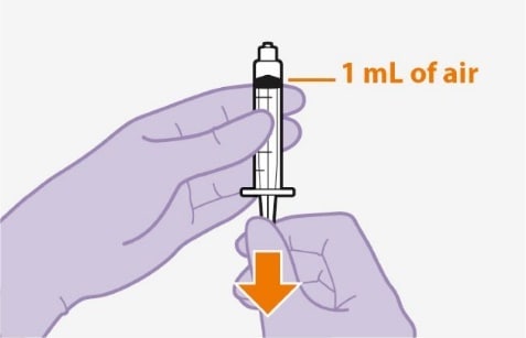 Draw 1 mL of air into the syringe. This will make it easier to draw up the Apretude later. 
