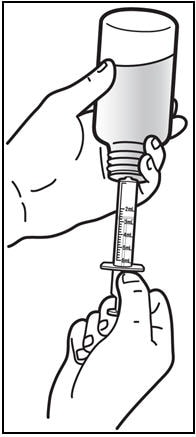 With the Prezista oral suspension bottle turned upside down gently pull back the plunger on they syringe to draw up the prescribed dose. 