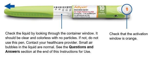 Pull the cap off your Adlyxin pen and check the pen.