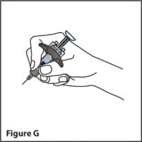 Hold the body of the prefilled syringe in 1 hand between the thumb and index finger. Hold the syringe in your hand like a pencil.