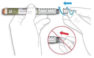 Keep the needle straight and screw it onto the Soliqua pen until fixed. Do not over-tighten.
