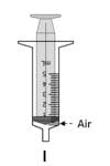 While keeping the oral syringe in the mouth, slowly push down on the plunger until a small amount of air is left in the oral syringe, between the plunger and the tip of the oral syringe.