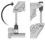 Keep the Livmarli dosing dispenser in place and turn the bottle upside down