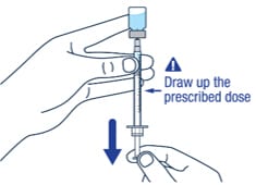 Keep the needle tip in the medicine and slowly pull the plunger rod back to draw up the prescribed dose of Voxzogo in the syringe