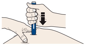 Firmly push the autoinjector down onto skin until the autoinjector stops moving.image
