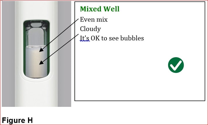 Bydureon BCise is evenly mixed and cloudy is mixed well. It may have bubbles.