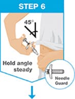 Slowly push the plunger on the Skyrizi syringe to inject, then pull out the needle and release the plunger.