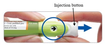 Pull out injection button. The arrow in the window on your Adlyxin pen will be pointing towards the button.