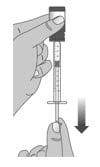 Pull back the plunger slowly until the top of the plunger is even with the marking on the barrel of the dosing dispenser for your prescribed dose of Livmarli.