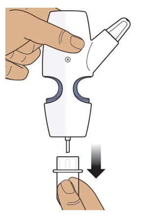 Throw away the clear plastic cover on the Trudhesa nasal spray.