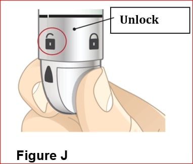 Unlock symbol shown on Bydureon BCise autoinjector.