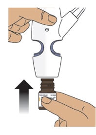 Gently push glass vial into the bottom of the Trudhesa nasal spray device.